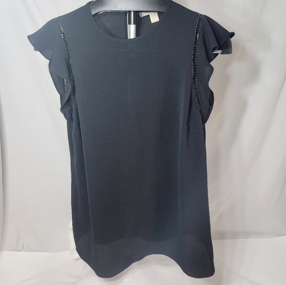 Michael Kors Black Detailed Ruffle Capped Sleeve Size M - Picture 2 of 5